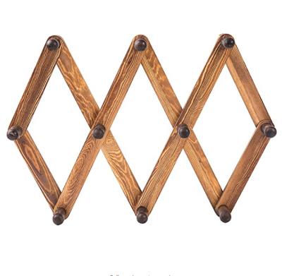 China Burnt Wood Wall Mounted Expanding Accordion 10 Hooks Decorative Peg Coat Rack Viable Bedroom Hanger for sale