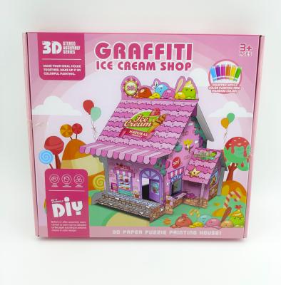 China 2 to 4 Years Old Unisex Paper Kids Drawing Toys Set Cardboard Assembly House for sale