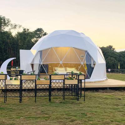 China Outdoor Camping 6m Diameter Hotel Dome House Glamping Geodesic Dome Tent With PVC Roof Cover for sale