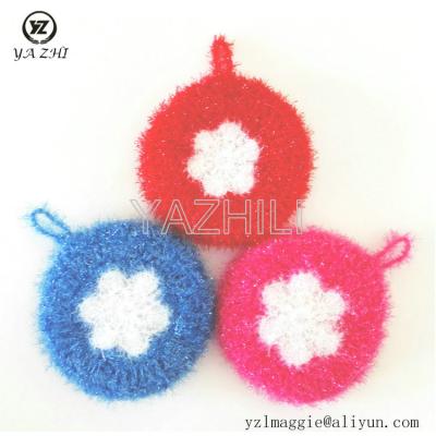 China Lovely Hand Hook Acrylic Cute Viable Flower Kitchen Cleaning Scrubber for sale