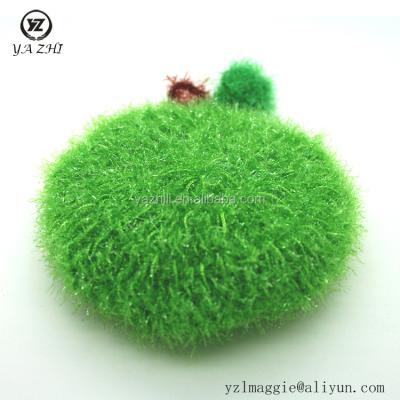 China Beautiful Sustainable Hand Crochet Acrylic Green Apple Sponge Mesh Loofah for sale