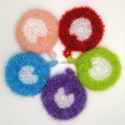 China Beautiful Sustainable Hand Hook Acrylic Heart Ball Dish Scrubber for sale