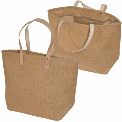 Chine Grande toile de jute Tote Bag With Leather Handle de coton de ménage à vendre