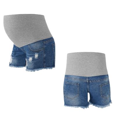 China Viable Women's Maternity Jeans Hole High-Waisted Shorts For Pregnant Women Workout Maternity Shorts for sale