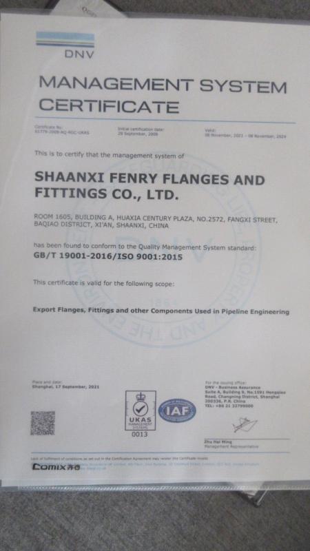 ISO9001 - Shaanxi Fenry Flanges And Fittings Co., Ltd.