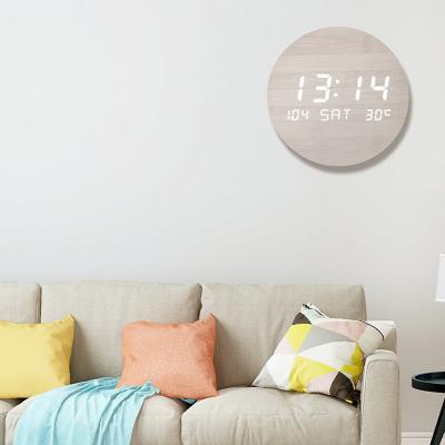 China Calendars Wholesale Custom Large Wooden Digital Display Decorative Alarm Decor White Wooden Wall Clock for sale