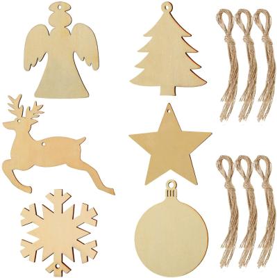 China Europe 60 Pieces Wooden Christmas Tags Ornaments Wooden Cutout Hanging Wood Crafts Embellishments For Christmas Hanging for sale