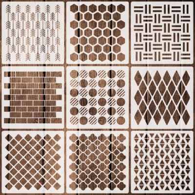 China PET Plastic 9 Pack Geometric Stencils Art Templates Reusable For Painting On Walls Canvas Wood Furniture for sale