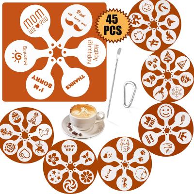 China Latte Washable Non-Toxic Reusable Plastic Art Cappuccino Coffee Stencils Templates for sale