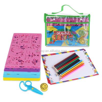 China Colorful Plastic PP Stencils Educational Drawing Set/Kit With Pencils Kids DIY Art Coloring Drawing Set for sale