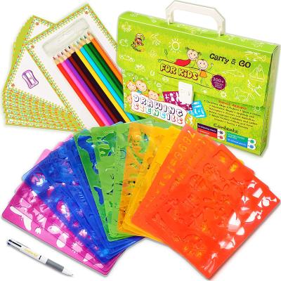 China 0.5mm 54 Colored PP Plastic Pieces Drawing Stencils Set For Kids Arts And Crafts For Girls And Boys With Over 300 Shapes for sale