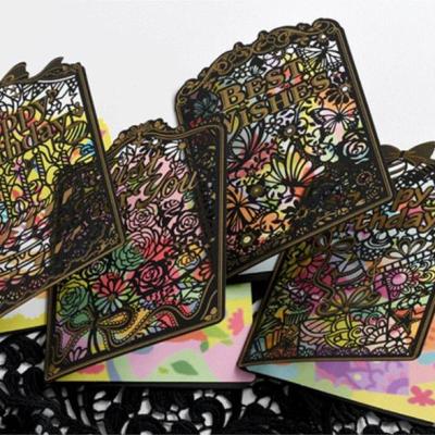 China Hot Europe Gold Stamping With Hollow Laser Cut Black Lace Birthday Cards / Birthday Greeting Cards for sale