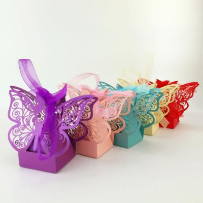 China Biodegradable Wedding Favor Gift Packaging Laser Cut Butterfly Candy Boxes for sale