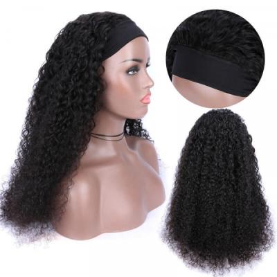 China Can be dyed any color and ironed custom curly bundles with half headband wig, wigs with attached headband, cuticle aligned hair band wigs for black women for sale