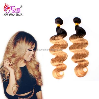 China Can be dyed any color and sale two tone human hair body wave ombre 100% ironed virgin european remy temy hair extension for sale