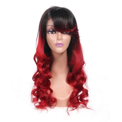 China Wholesale 100% Raw Wave Antimi Hair Loose Human Hair Wigs With Bangs Machine Made No Lace Wigs Ombre Red Hair With Dark Root For Male for sale