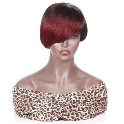 China Antimi Natural Straight Human Hair Wholesale Hair No Lace Wig Machine Making Wig T1B Short Burgundy Wigs Colored With Court Burgundy Color for sale