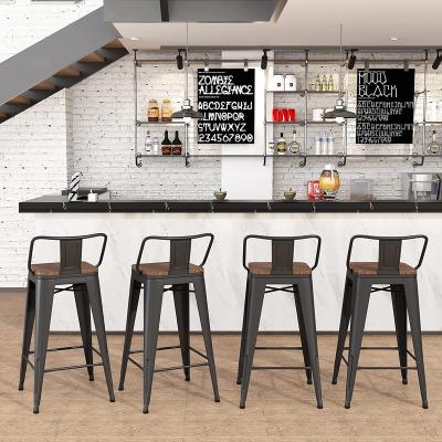 China Modern Solid Wood Seat With Tall Backrest Industrial Bar Stools Vintage Metal Bar Chairs Metal Dining Chair for sale