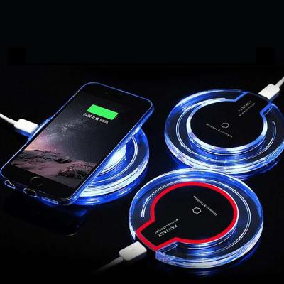 China Free Sample K9 Crystal Qi Wireless Charger Universal Cell Phone Led Light Cell Phone Radio Charging for sale