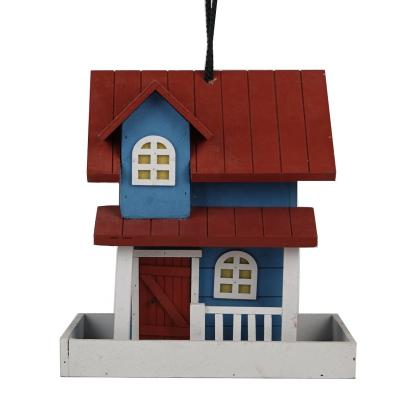 China Gifts And Decor Sustainable Painting Bird House / Wooden Bird Feeder With Hook Hanging for sale