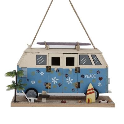 China Sustainable Wooden Bird House Toys - Blue Bird House RV Trailer Decorations For Tree for sale