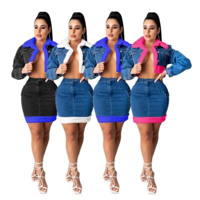 China Breathable Stain Fashion New Denim Suit MZ-8330 Plush Denim Skirt Two-piece Suit for sale