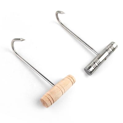 China Heavy Industry Stainless Steel Butcher Meat Processing Hooks for Butchering with Wood or Steel Handle for sale