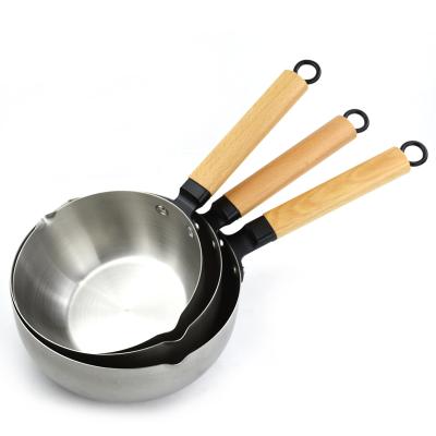 China Sustainable Stainless Steel Sauce Pan Milk Casserole Induction Cooker Pot With Wood Handle for sale