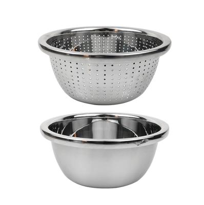 China Wholesale Stocked Stainless Steel Rice Whitening Bowl Sieve Colander Set For Kitchen for sale