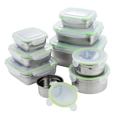 China Sustainable SUS 304 Stainless Steel Refrigerator Lunch Bento Box Crisper With Plastic Leakproof Lid for sale