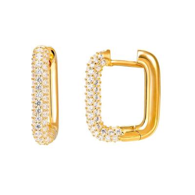 China Lead European and American Simple Zircon S925 Geometric Earring Square Circle Earrings Silver Inlaid Simple 18k Gold Plated for sale