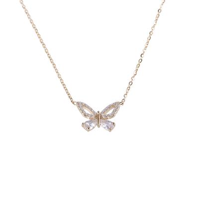 China Fashion 925 Sterling Silver Zircon Custom Necklace Jewelry Gold Plated Butterfly Necklace for sale