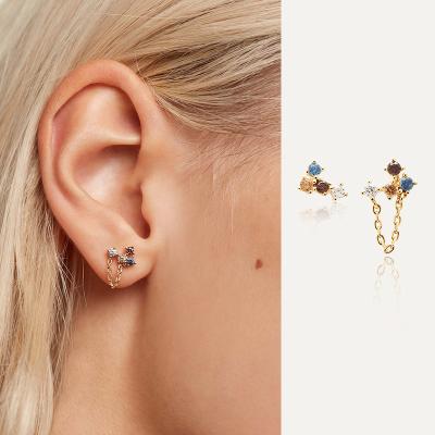 China High End Personality Waterproof Jewelry Joyeria De Plata 18k Gold Color Zircon Design Luxury Design Earring Lead Zirconia Gift DA for sale