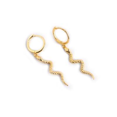 China Hot Selling Lead S925 Sterling Silver 18k Gold Plated Drop Circle Charm Animal Snake Shaped Hoop Earrings for sale