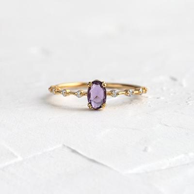 China Environmental Friendly Hot Selling Luxury 18k Gold Women Tailed Ring Small Geometric Purple Zircon Stone Copper Jewelry Natural Gemstone Rings for sale