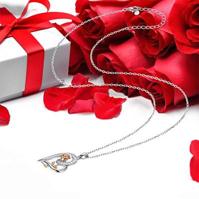 China Customized Heart TRENDY Rose Gold Jewelry Zircon Love Pendant Jewelry 925 Sterling Silver Necklaces Heart Rose Flower for sale