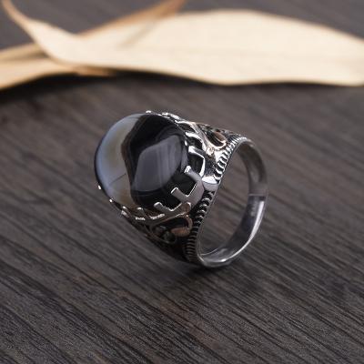 China Lead Universal 925 Sterling Silver Men's Ring Natural Stone Flower Agate Ring Middle East Simple Jewelry Customizable Ring for sale