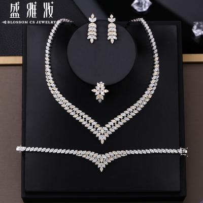 China Middle East Jewelry Four-Piece Necklace Zircon 925 Silver Jewelry Set Customized Hot Sale Wholesale Lead Free Nickel Free Dubai for sale