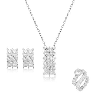 China FASHIONABLE high quality rhodium plated necklace and earring ladies zirconia jewelry set luxury wedding bridal for sale