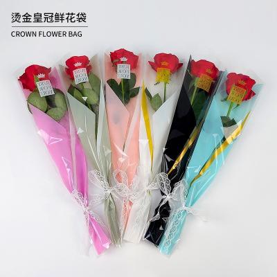 China Waterproof Gold Plated Crown Triangle Bag Single Valentine's Day Flower Rose Packing Bag Florist Can Match Single Flower Bag for sale