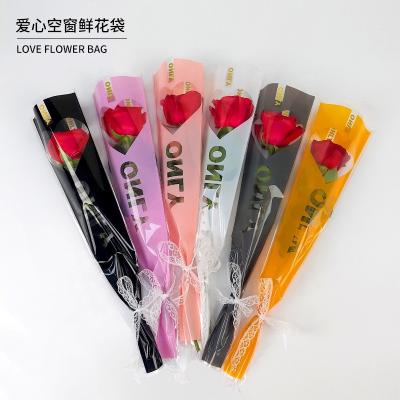 China New Love Window Waterproof Single Empty Flower Packing Bag Florist Matching Material Single Rose Glass Packing Bag for sale