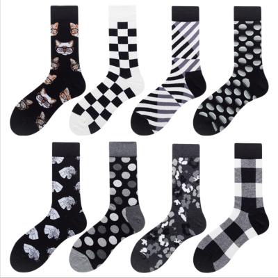 China Fashion D Crew Logo Cotton Happy Men Black White Casual Funny Socks Antibacterial Wholesale 100% Funny Socks for sale