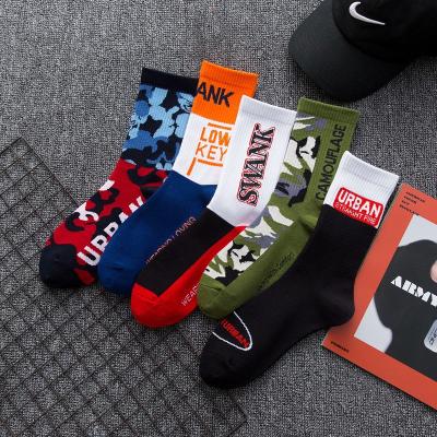 China Wholesalenew European and American letters Camouflage foreign trade sweat-absorbent in the tube men's tide socks street leisure skateboard socks for sale