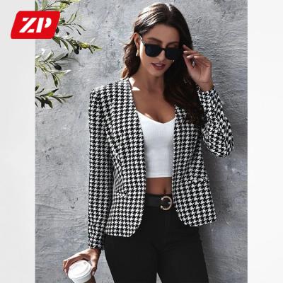 China 2021 New Fashion Blazer New Winter High Quality Custom Made Breathable Houndstooth Style Women's Thick Warm Jacket Coat for sale