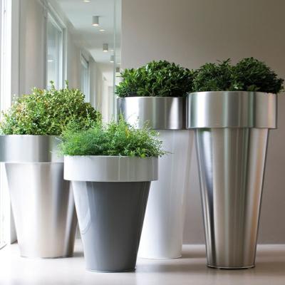 China Minimalist Galvanized Stainless Steel Round Indoor and Outdoor Round Planter Entryway Vases Floor Pots for Sale for sale