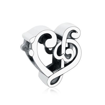 China CLASSIC factory price fashion 925 Sterling Silver Heart Treble Clef musical note charms bead for bracelet necklace jewelry making for sale