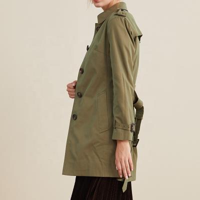 China Anti-wrinkle Huiquan Women Mid Length Gap Coat Cross Lady Lapel Walk Coat With Belt for sale