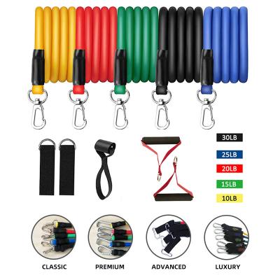 China Metal clip on band for attachment to soft-grip handle & natural ankle strap latex 11 pcs resistance band set fitness resistance bands for sale