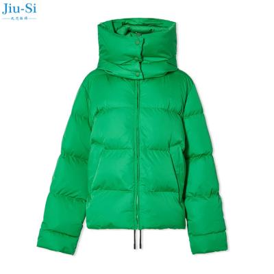 China Winter Fashion Women's Waterproof Warm Custom Made Logo Funnel Neck Solid Color Green Striper Down Jacket for sale