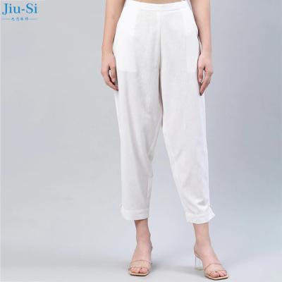 China New Design 100% Anti-Wrinkle Canvas Breathable Summer White Regular Fit Solid Trousers Pants For Women for sale